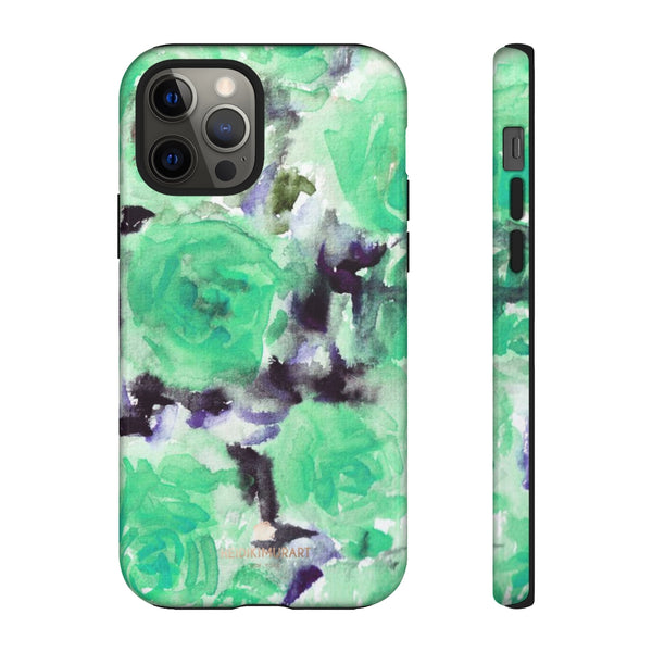 Turquoise Floral Print Tough Cases, Designer Phone Case-Made in USA-Phone Case-Printify-iPhone 12 Pro-Glossy-Heidi Kimura Art LLC