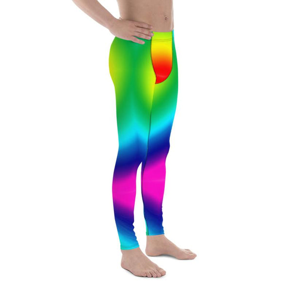 Radial LGBTQ Gay Pride Rainbow Print Men's Leggings Meggings Pants-Made in USA/EU-Men's Leggings-Heidi Kimura Art LLC