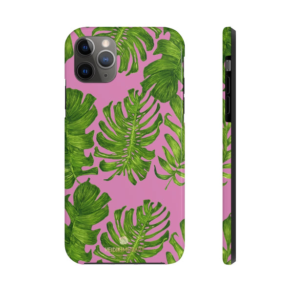 Pink Green Tropical Leaf iPhone Case, Hawaiian Case Mate Tough Samsung Galaxy Phone Cases-Phone Case-Printify-iPhone 11 Pro Max-Heidi Kimura Art LLC