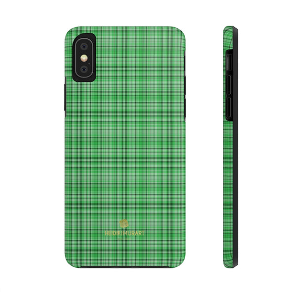 Green Tartan Plaid Phone Case, Preppy Print Case Mate Tough Phone Cases-Made in USA - Heidikimurart Limited 
