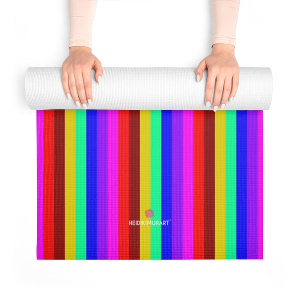Rainbow Striped Foam Yoga Mat, Rainbow Colorful Vertical Stripes Stylish Lightweight 0.25" thick Best Designer Gym or Exercise Sports Athletic Yoga Mat Workout Equipment - Printed in USA (Size: 24″x72")