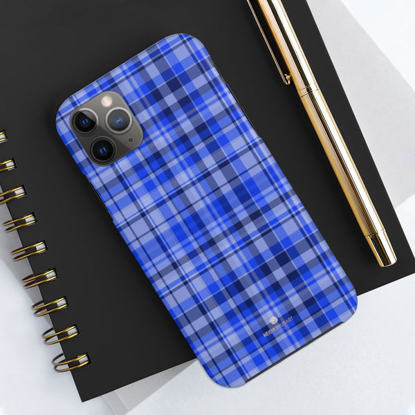 Blue Plaid Phone Case, Tartan Print Case Mate Tough Phone Cases-Made in USA - Heidikimurart Limited 