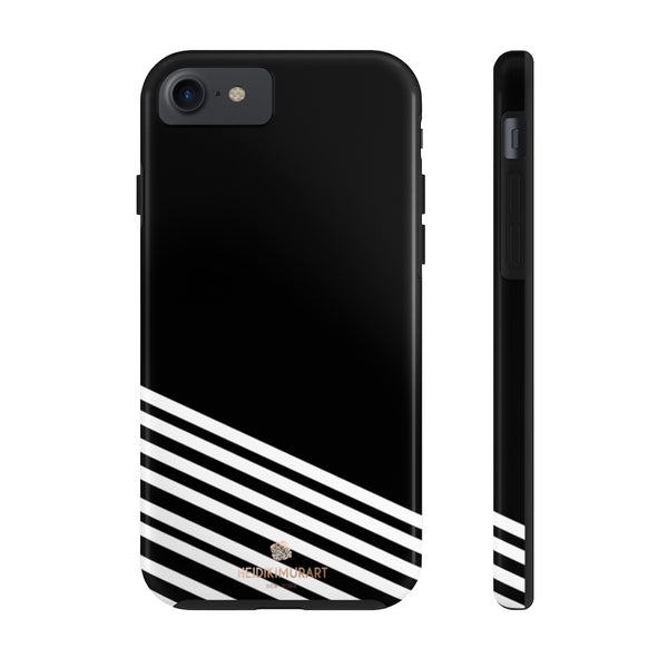 Black White Striped iPhone Case, Modern Case Mate Tough Samsung Galaxy Phone Cases-Phone Case-Printify-iPhone 7, iPhone 8 Tough-Heidi Kimura Art LLC