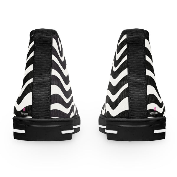 Black White Wavy Ladies' High Tops, Best Women's High Top Sneakers