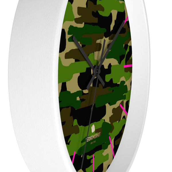 Green Camouflage Camo Army Military Print 10 in. Dia. Indoor Wall Clock- Made in USA-Wall Clock-Heidi Kimura Art LLC