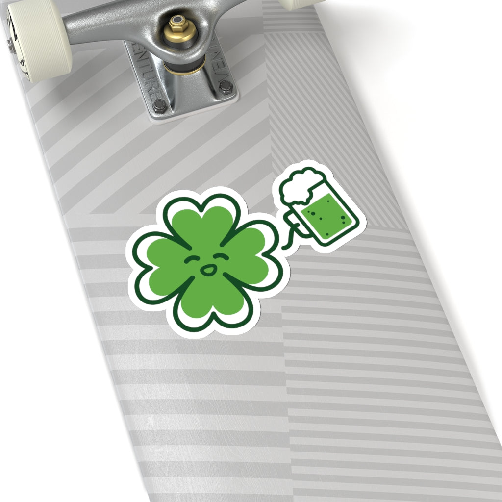 Irish Style Green Clover Leaf Drinking Beer Print St. Patrick's Day Kiss-Cut Stickers- Made in USA-Kiss-Cut Stickers-6x6"-White-Heidi Kimura Art LLC