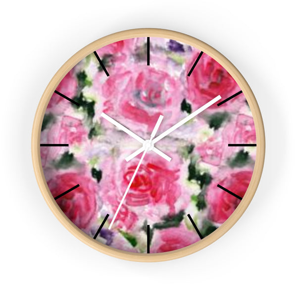 Pink Garden Rose Floral Rose Flower Print 10 inch Diameter Wall Clock - Made in USA-Wall Clock-Wooden-White-Heidi Kimura Art LLC