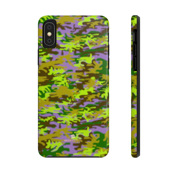 Purple Green Camo iPhone Case, Case Mate Tough Samsung Galaxy Phone Cases-Phone Case-Printify-iPhone X Tough-Heidi Kimura Art LLC