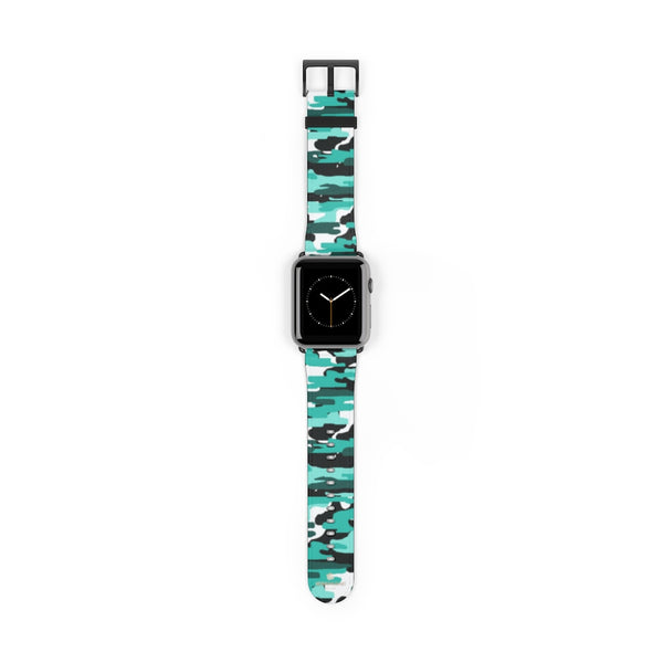 Blue Camo Army Military Print 38mm/42mm Watch Band For Apple Watch- Made in USA-Watch Band-42 mm-Black Matte-Heidi Kimura Art LLC