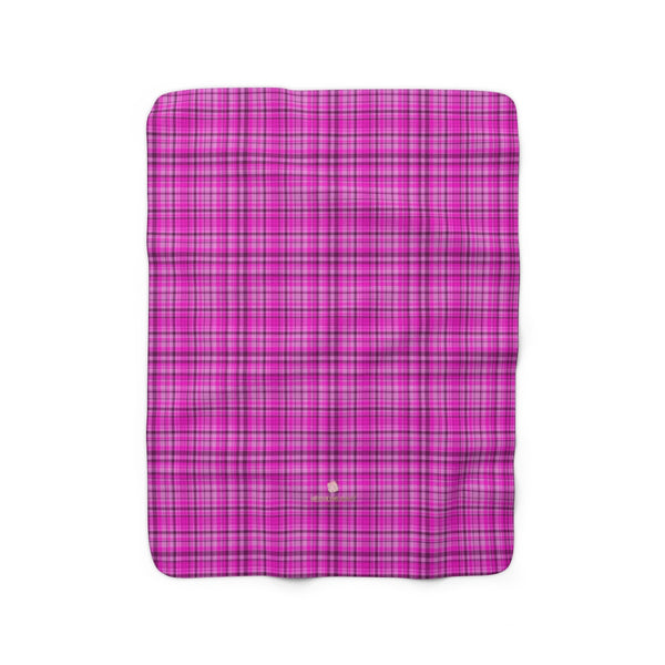 Pink Tartan Plaid Print Designer Cozy Sherpa Fleece Blanket-Made in USA-Blanket-50'' x 60''-Heidi Kimura Art LLC