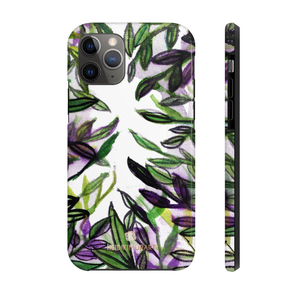 White Purple Tropical Leaf Phone Case, Floral Print Flower Case Mate Tough Phone Cases-Made in USA - Heidikimurart Limited 