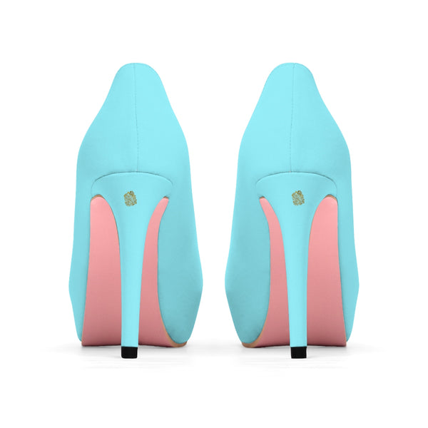 Light Blue Solid Color Print Luxury Premium Women's Platform Heels (US Size: 5-11)-4 inch Heels-US 7-Heidi Kimura Art LLC