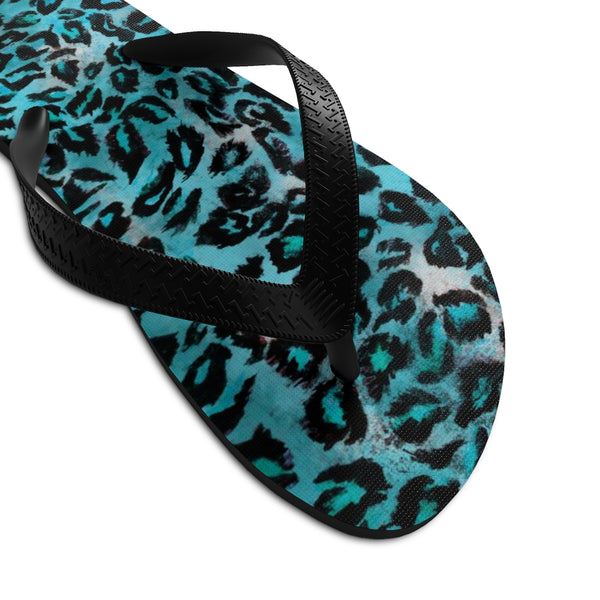 Light Blue Leopard Animal Print Unisex Flip-Flops Beach Pool Sandals- Made in USA-Flip-Flops-Heidi Kimura Art LLC