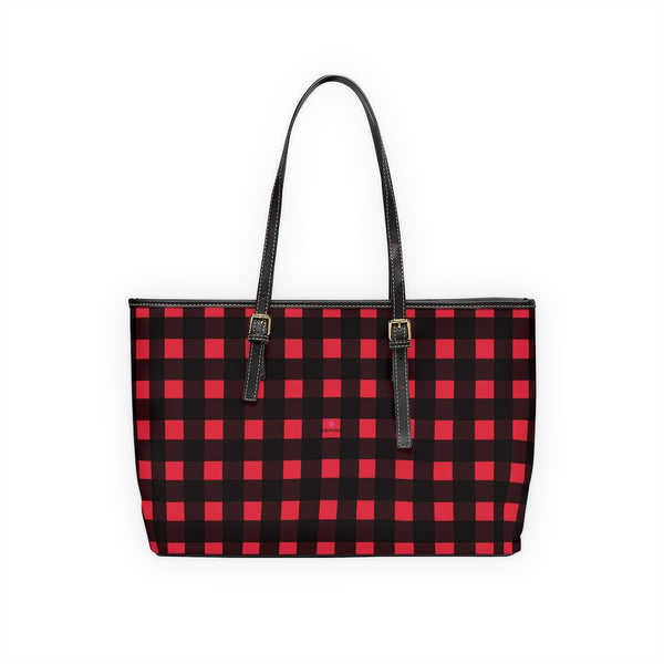 Red Buffalo Print Tote Bag, PU Leather Shoulder Hand Work Bag