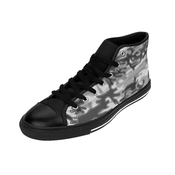 Gray Camo Print Women's Sneakers, Army Military Designer High-top Sneakers Tennis Shoes-Shoes-Printify-Heidi Kimura Art LLC