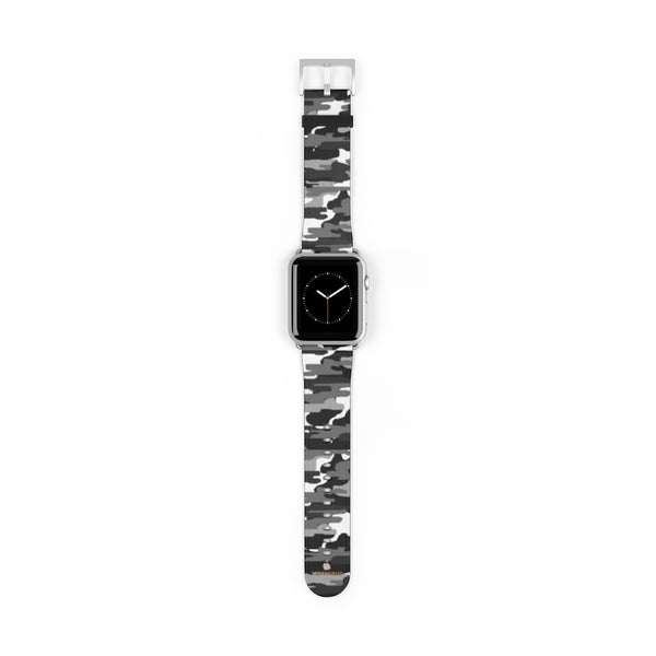 Gray & White Classic Camo Print 38mm/42mm Watch Band For Apple Watch- Made in USA-Watch Band-42 mm-Silver Matte-Heidi Kimura Art LLC