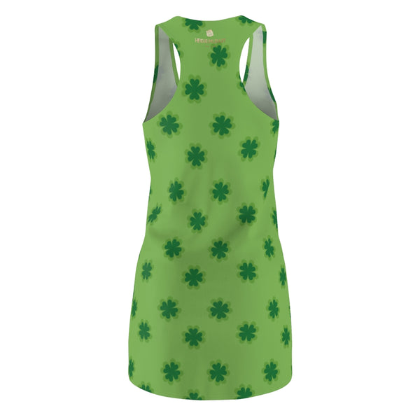 Light Green Clover Leaf Print St. Patty's Day Long Regular Fit Women's Racerback Dress-Made in USA-Women's Sleeveless Dress-Heidi Kimura Art LLC