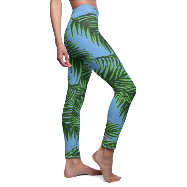 Blue Tropical Leaves Casual Tights, Best Jungle Leaves Women's Casual Leggings, Green Jungle Palm Tree Women's Long Leggings, Women's Fashion Best Designer Premium Quality Skinny Fit Premium Quality Casual Leggings - Made in USA (US Size: XS-2XL) 