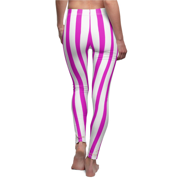 Pink Striped Women's Casual Leggings-All Over Prints-Printify-Heidi Kimura Art LLC