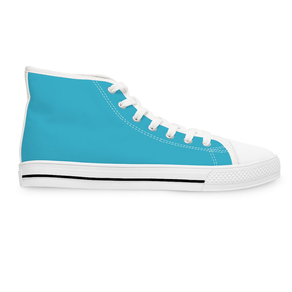 Blue Color Ladies' High Tops, Solid Color Best Women's High Top Sneakers Canvas Tennis Shoes