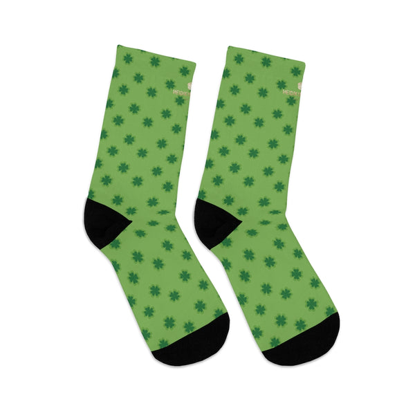 Light Green St. Patrick's Day Clover Print Unisex One Size Elastic Socks- Printed in USA-Socks-One size-Heidi Kimura Art LLC