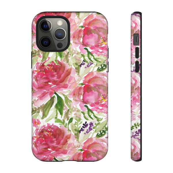 Pink Rose Floral Phone Case, Watercolor Flower Print Tough Designer Phone Case -Made in USA-Phone Case-Printify-iPhone 12 Pro-Glossy-Heidi Kimura Art LLC