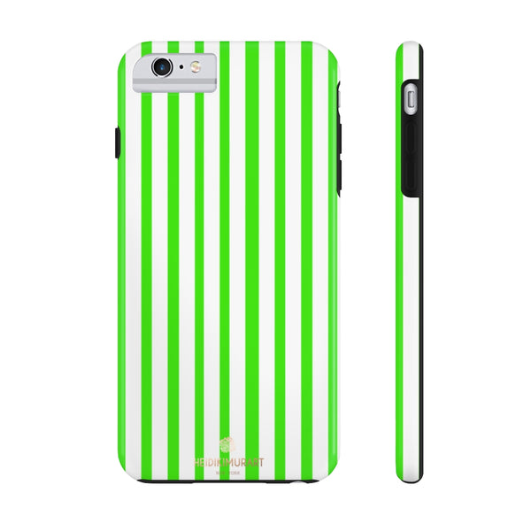 Green White Striped iPhone Case, Modern Case Mate Tough Samsung Galaxy Phone Cases-Phone Case-Printify-iPhone 6/6s Plus Tough-Heidi Kimura Art LLC