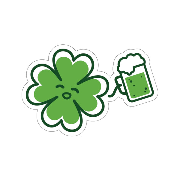 Irish Style Green Clover Leaf Drinking Beer Print St. Patrick's Day Kiss-Cut Stickers- Made in USA-Kiss-Cut Stickers-4x4"-White-Heidi Kimura Art LLC