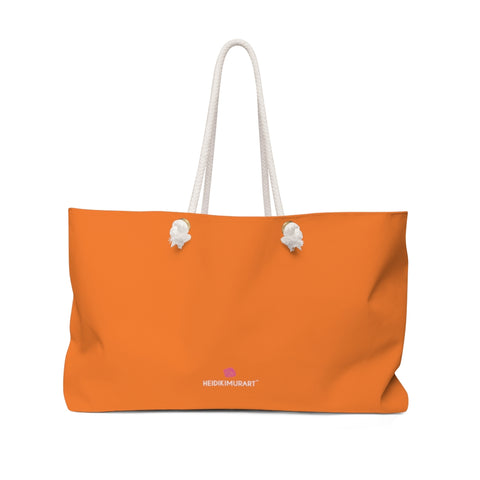 Orange Color Weekender Bag, Solid Bright Orange Color Simple Modern Essential Best Oversized Designer 24"x13" Large Casual Weekender Bag - Made in USA