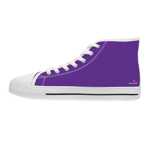 Dark Purple Ladies' High Tops, Solid Purple Color Best Women's High Top Sneakers Canvas Tennis Shoes