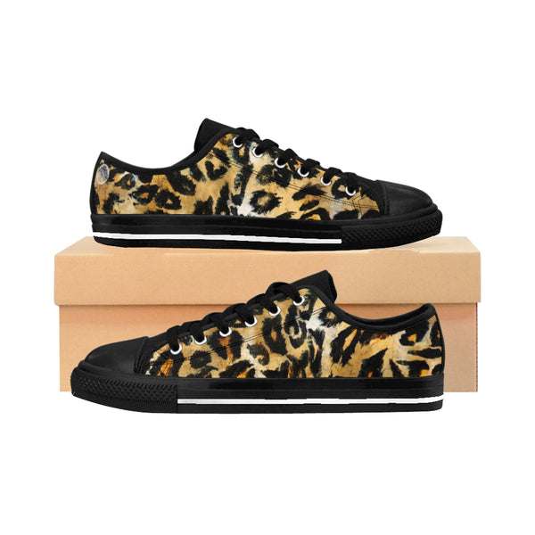 Sexy Brown Leopard Wild Animal Print Designer Women's Low Top Sneakers Shoes-Women's Low Top Sneakers-US 10-Heidi Kimura Art LLC