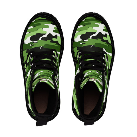 Green White Camouflage Military Army Print Men's Canvas Winter Laced Up Boots-Men's Boots-Heidi Kimura Art LLC Green White Camo Men's Boots, Green White Camouflage Military Army Print Men's Canvas Winter Laced Up Boots Anti Heat + Moisture Designer Men's Winter Boots (US Size: 7-10.5)