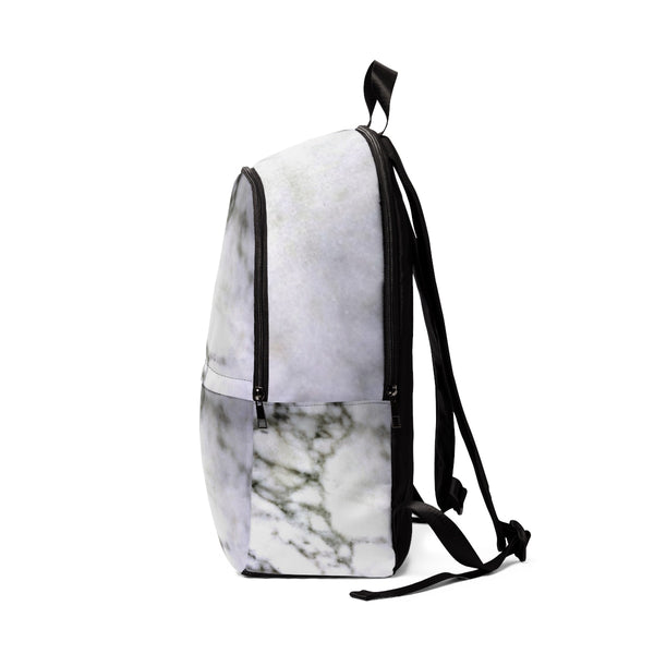 Modern White Marble Print Designer Unisex Fabric Travel School Backpack-Backpack-One Size-Heidi Kimura Art LLC