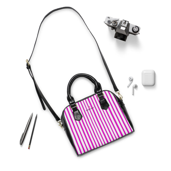 Pink Striped Shoulder Handbag