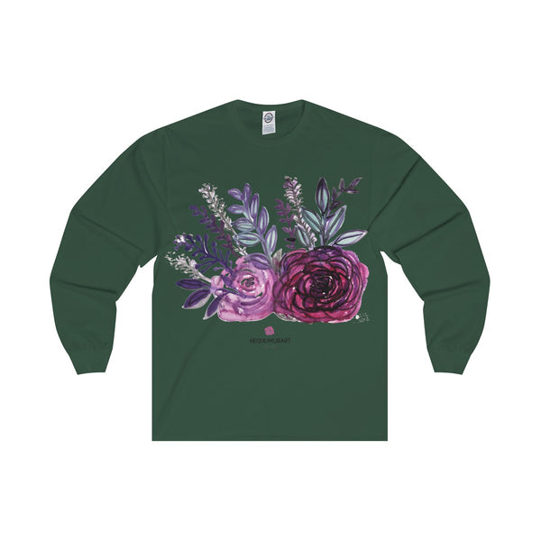 Rose Floral Print Premium Women's Designer Long Sleeve Tee - Made in USA-Long-sleeve-Forest-S-Heidi Kimura Art LLC