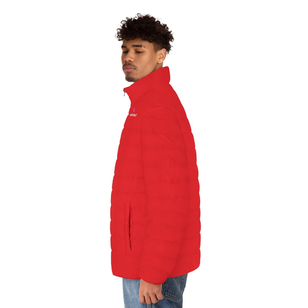 Red Solid Color Men's Jacket, Best Regular Fit Polyester Men's Puffer Jacket With Stand Up Collar (US Size: S-2XL)