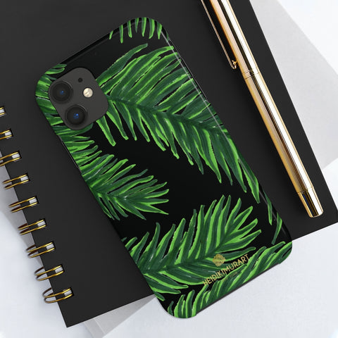 Black Palm Leaf Print Phone Case, Tropical Print Case Mate Tough Phone Cases-Made in USA - Heidikimurart Limited 