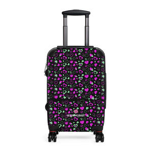 Black Pink Hearts Cabin Suitcase, Valentine's Day Designer Carry On Polycarbonate Front and Hard-Shell Durable Small 1-Size Carry-on Luggage With 2 Inner Pockets & Built in Lock With 4 Wheel 360° Swivel and Adjustable Telescopic Handle - Made in USA/UK (Size: 13.3" x 22.4" x 9.05", Weight: 7.5 lb) Unique Cute Carry-On Best Personal Travel Bag Custom Luggage - Gift For Him or Her 