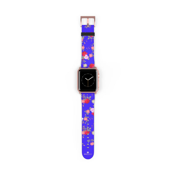 Purple Red Floral Rose Print 38mm/42mm Watch Band For Apple Watch- Made in USA-Watch Band-38 mm-Rose Gold Matte-Heidi Kimura Art LLC