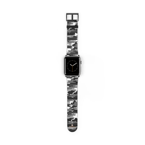 Gray & White Classic Camo Print 38mm/42mm Watch Band For Apple Watch- Made in USA-Watch Band-42 mm-Black Matte-Heidi Kimura Art LLC