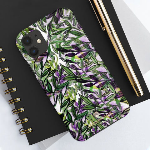 Purple Tropical Leaf Phone Case, Floral Print Flower Case Mate Tough Phone Cases-Made in USA - Heidikimurart Limited 