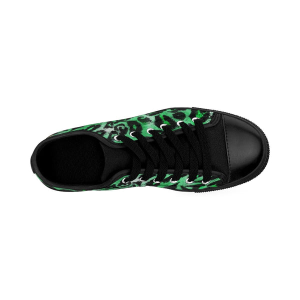 Green Leopard Animal Print Premium Men's Low Top Canvas Sneakers Running Shoes-Men's Low Top Sneakers-Heidi Kimura Art LLC