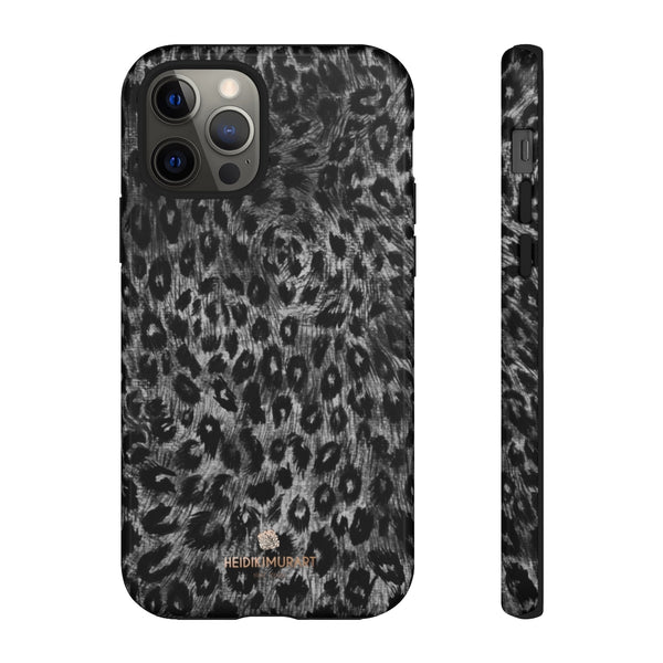 Grey Leopard Animal Print Tough Cases, Designer Phone Case-Made in USA-Phone Case-Printify-iPhone 12 Pro-Glossy-Heidi Kimura Art LLC