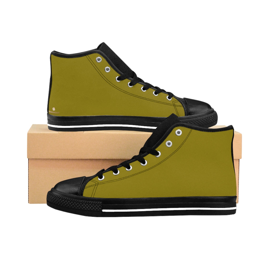 Olive Green Women's Sneakers, Solid Olive Green Color High Top Tennis ...