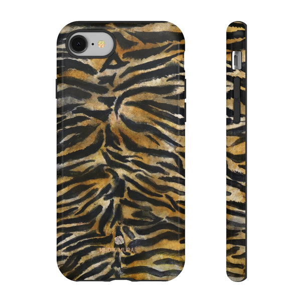 Brown Tiger Striped Tough Cases, Animal Print Best Designer Phone Case-Made in USA-Phone Case-Printify-iPhone 8-Glossy-Heidi Kimura Art LLC