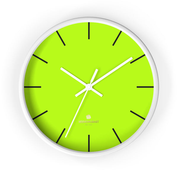 Neon Green Solid Color Plain Fancy Modern 10" Diameter Wall Clock- Made in USA-Wall Clock-10 in-White-White-Heidi Kimura Art LLC