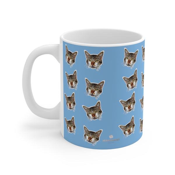 Blue Peanut Cat Mug 11oz, Coffee Tea Ceramic Cup With Rounded Corners with C-Handle-Mug-Printify-11oz-Heidi Kimura Art LLC