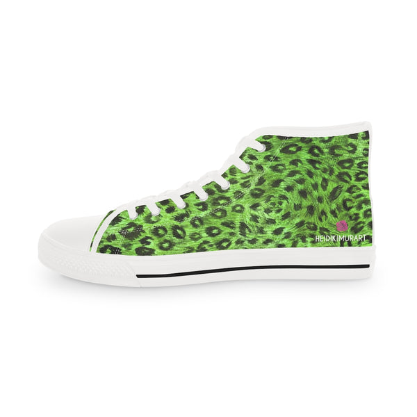 Green Leopard Men's High Tops, Leopard Animal Print Best Men's High Top Sneakers (US Size: 5-14)