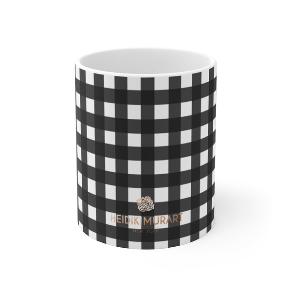 Buffalo Black Plaid Mug 11oz, Coffee Tea Ceramic Cup With Rounded Corners with C-Handle-Mug-Printify-11oz-Heidi Kimura Art LLC