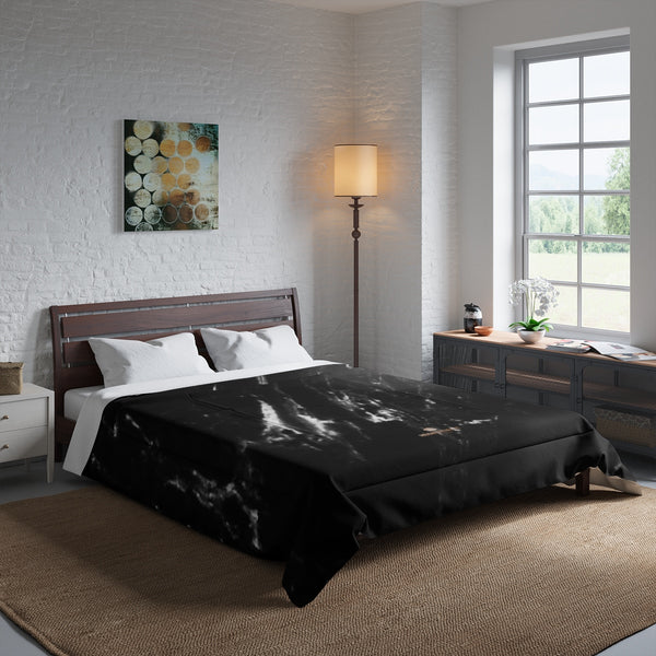 Black Marble Print Comforter, Luxury Best Comforter For King/Queen/Full/Twin Size Bed-Comforter-Heidi Kimura Art LLC